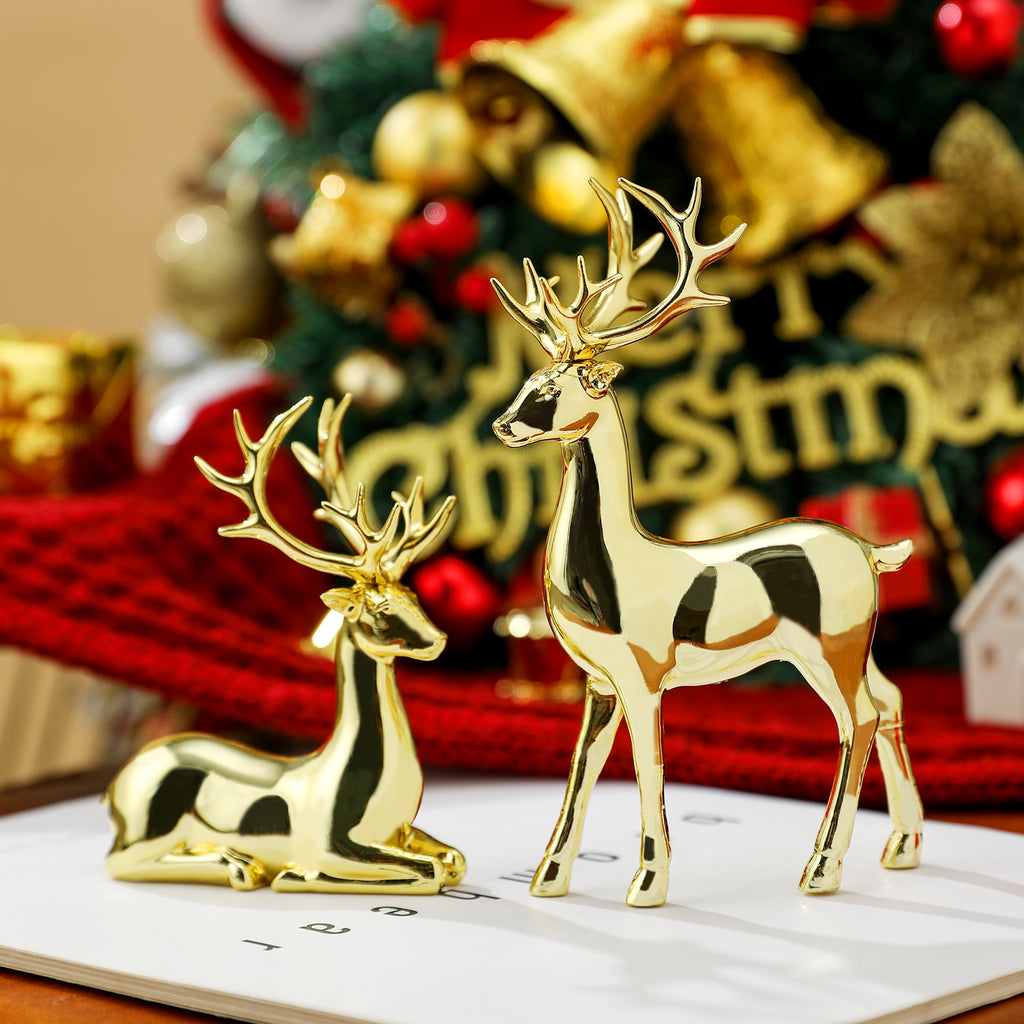Christmas Reindeer Resin Figurines – Standing & Sitting Deer Decor