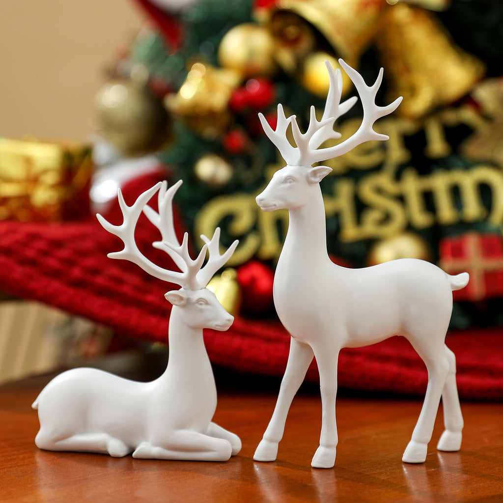 Christmas Reindeer Resin Figurines – Standing & Sitting Deer Decor