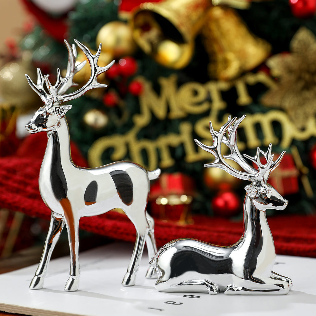 Christmas Reindeer Resin Figurines – Standing & Sitting Deer Decor