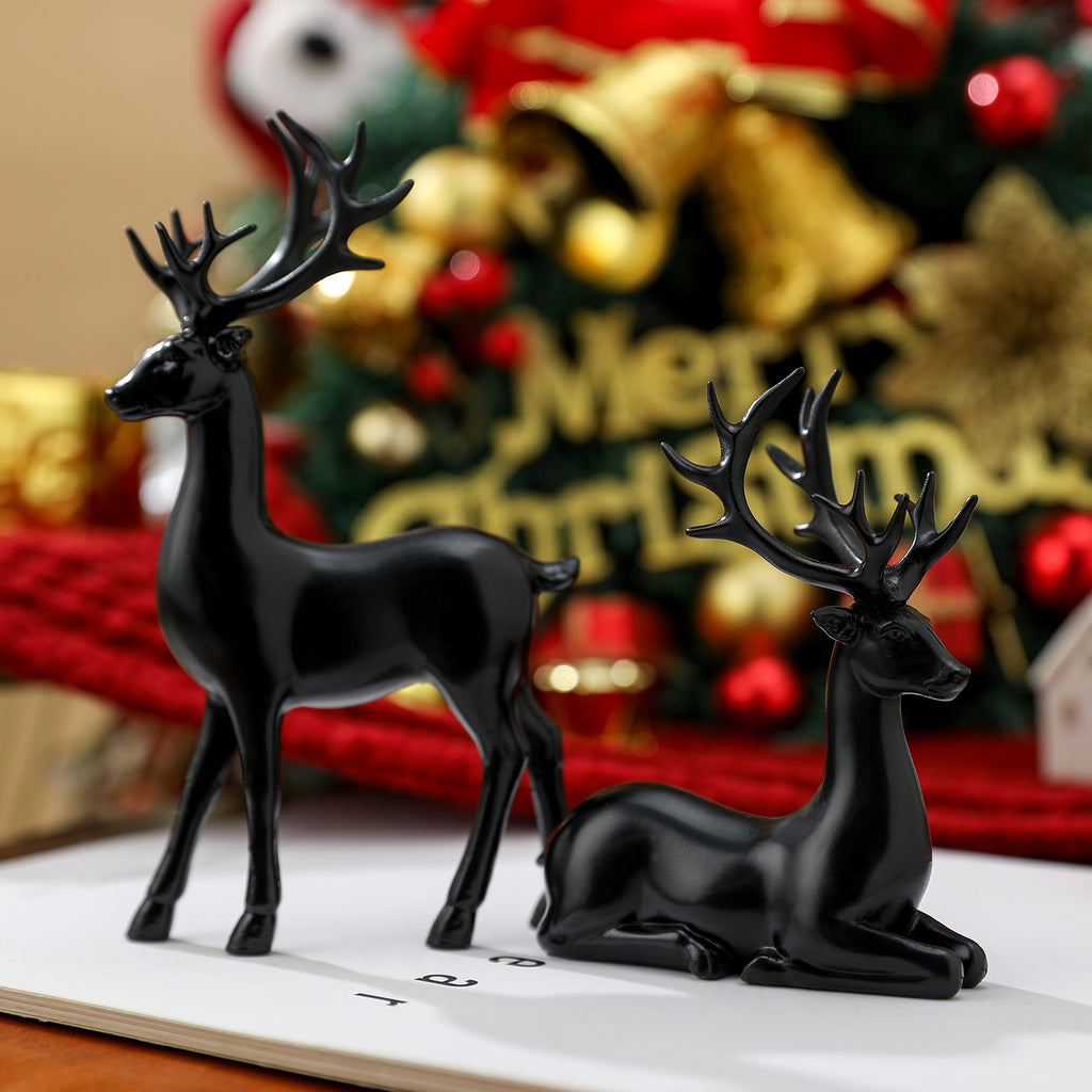 Christmas Reindeer Resin Figurines – Standing & Sitting Deer Decor