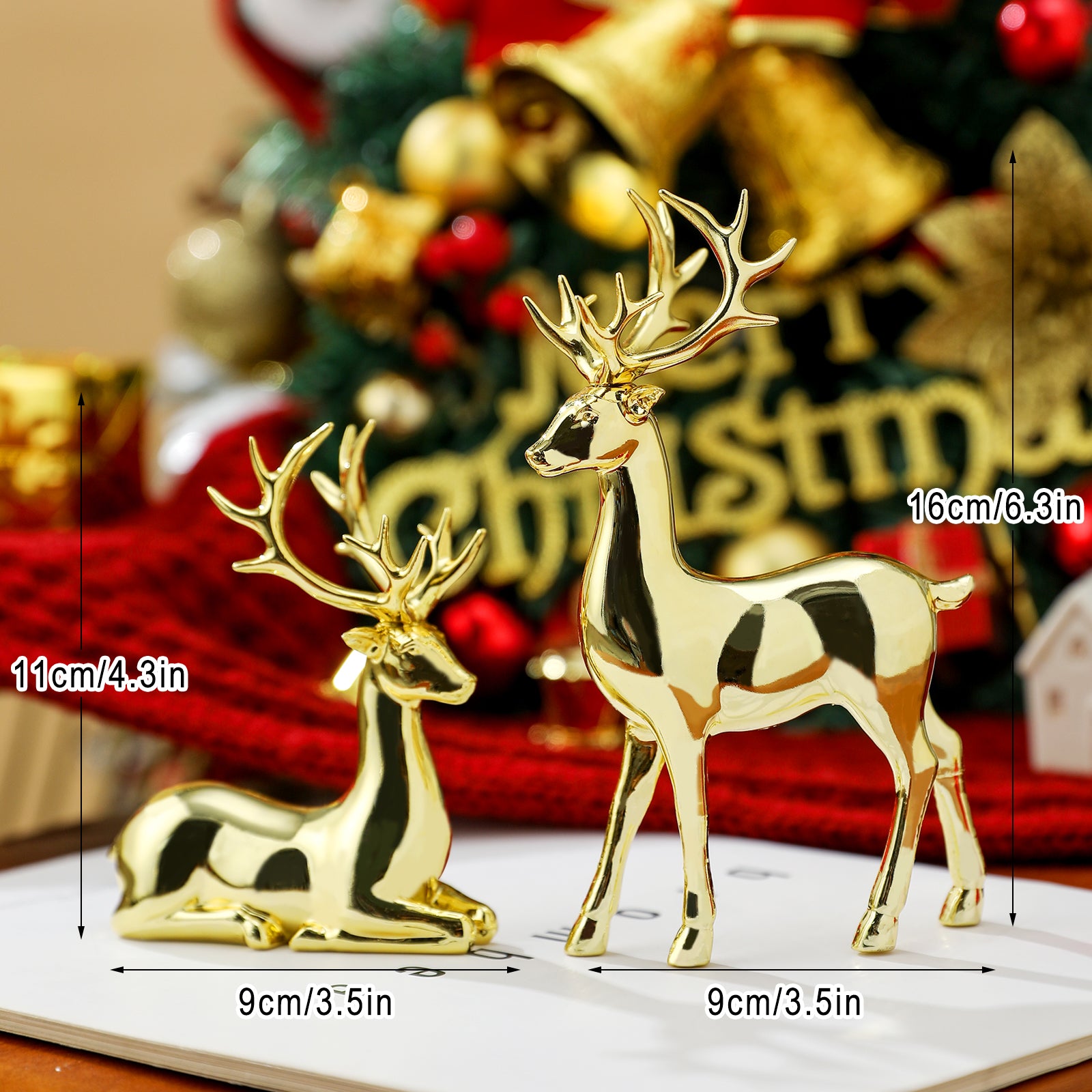 Christmas Reindeer Resin Figurines – Standing & Sitting Deer Decor