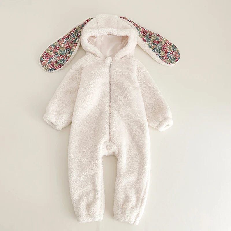 Baby Rabbit Romper – Newborn Hooded Plush Jumpsuit for Boys & Girls