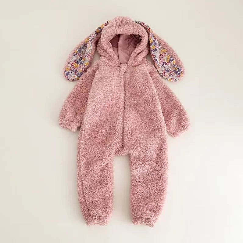 Baby Rabbit Romper – Newborn Hooded Plush Jumpsuit for Boys & Girls