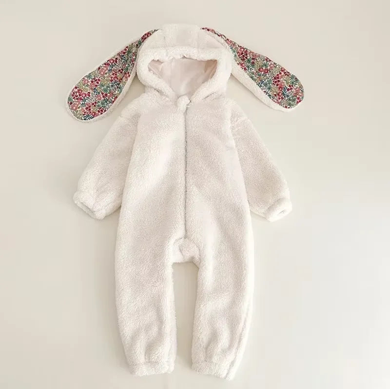 Baby Rabbit Romper – Newborn Hooded Plush Jumpsuit for Boys & Girls